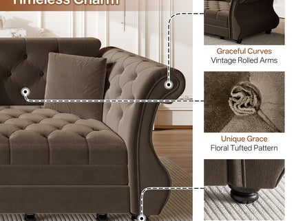 Oversized Chesterfield Pull Out Sofa Bed, Roll Arm Couch With Flower Tufting For Living Room