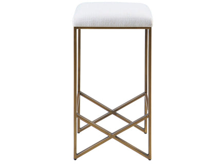Backless Upholstered Counter Stool With Padded Seat - Ivory / Bronze