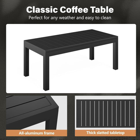 All Weather Slatted Outdoor Coffee Table For Garden - Black