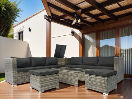 8 Piece Patio Sectional Wicker Rattan Outdoor Furniture Sof Set With One Storage Box Under Seat And Cushion Box - Gray / Black