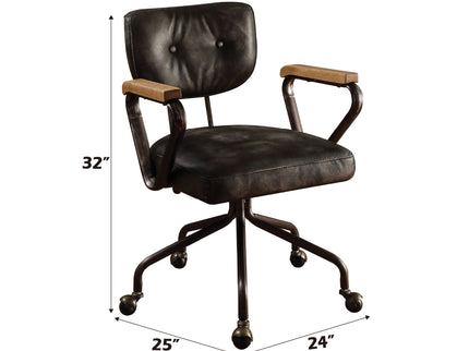 Hallie - Top Grain Leather Office Chair - Vintage Black
