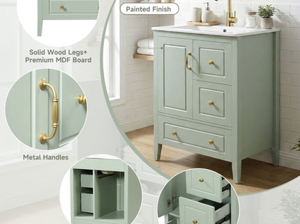 Retro Bathroom Vanity With Sink, Soft Closing Cabinet & Drawers