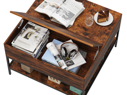 Rustic Flip Top Coffee Table With Hidden Storage - Black / Brown
