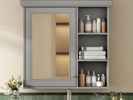 Wall Mounted Bathroom Medicine Cabinet With Mirror And Adjustable Storage With Soft Close Hinges