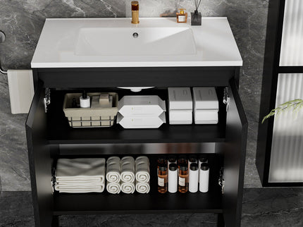 Bathroom Vanity With Ceramic Sink, Floor-Standing Design, Soft-Closing Drawers