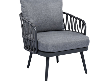 4 Piece Outdoor Patio Furniture Set, Metal Chairs With Woven Rope U Shaped Backrest