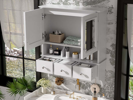 Modern Bathroom Mirror Cabinet With Drawers, Organizer Hooks, And High-Definition Mirrors