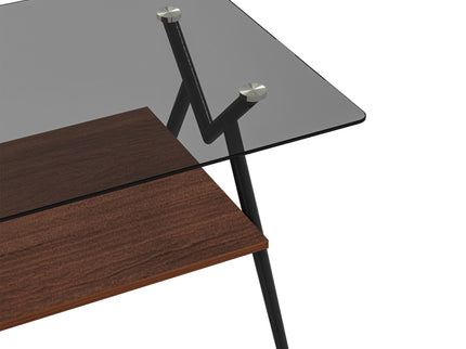 Rectangle Coffee Table With Tempered Glass Top And Shelf, Modern Table For Living Room