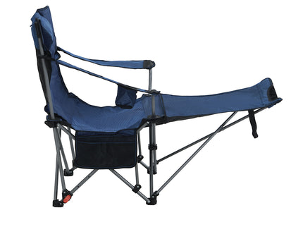 Outdoor Camping Chairs Folding Portable Adjustable Reclining Chair With Side Pockets & Cup Holder - Dark Blue