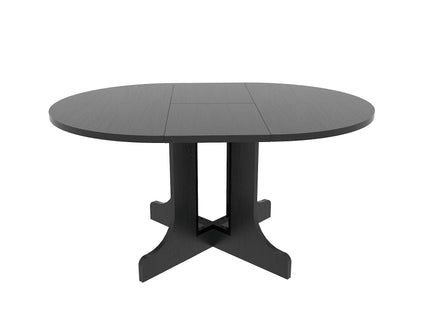 Dining Table For Farmhouse Kitchen Expandable Oval Table Top With Removable Leaf Trestle X Shaped Base - Black