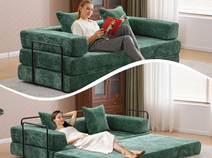 Convertible Floor Sofa Bed With Pillow Back Support Armrest