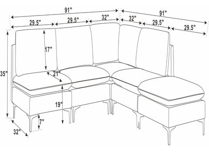 Upholstered Modular Sectional With Tall Legs, Medium Firm Seat