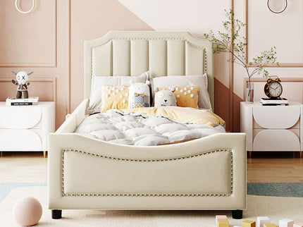 Upholstered Daybed With Classic Stripe Shaped Headboard