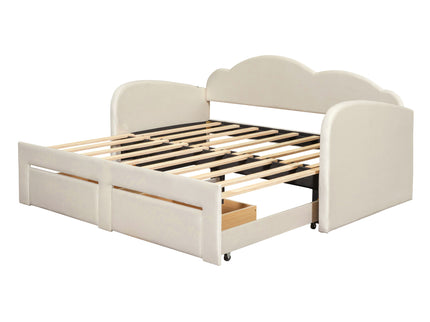 Upholstered Daybed With Cloud-Shaped Backrest, Trundle & 2 Drawers And USB Ports