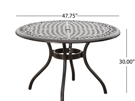 Tranquilius - Outdoor Round Dining Table With Lattice Tabletop, Umbrella Hole And Curved Legs