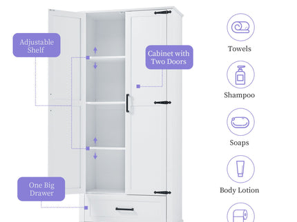 Tall Bathroom Storage Cabinet With 2 Doors And 2 Drawer, Adjustable Shelf - White