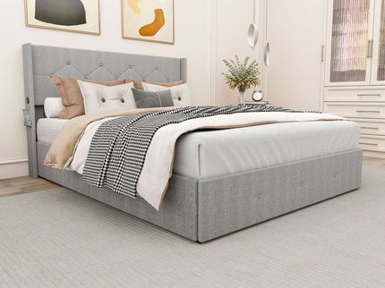Bed With Gas Lift Storage, USB Ports