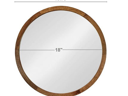 Circle Wall Mirror With Wooden Frame, Wall Mirror For Living Room