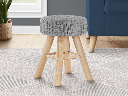 Ottoman, Pouf, Footrest, Foot Stool, Round, Natural Wood Legs, Contemporary, Modern