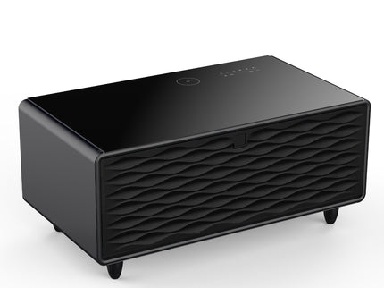 Modern Smart Coffee Table With Built-In Fridge - tooth Speaker, Wireless Charging, Touch Control Panel, USB Interface, Outlet Protection, Atmosphere Light