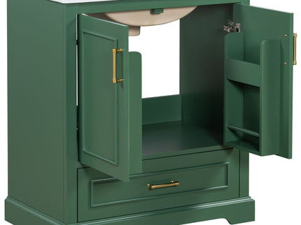 Bathroom Vanity With Sink, 1 Divided Drawer And 2 Soft Close Doors With Double Shelf