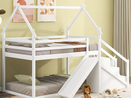 Twin Over Twin House Loft Or Bunk Bed With Slide And Staircase
