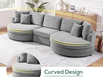 Modern 3 Seater Upholstered Sofa With Curved Design