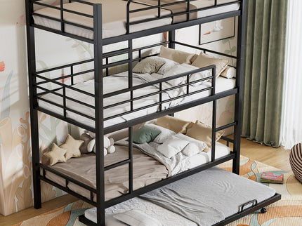 Triple Bunk Bed With Trundle, Heavy Duty Steel Construction