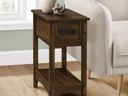Accent End Table, 2 Tier, Narrow, Storage Drawer, Transitional - Walnut