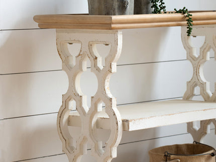 Distressed Wood Shelf Tray, French Country Console Table - Brown / Antique White