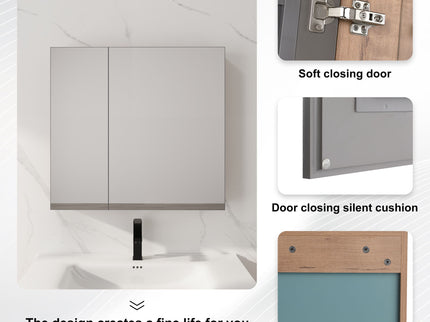 29.63" Wall Mounted Cabinet With Adjustable Shelves Storage Cabinet For Bathroom - Imitative Oak
