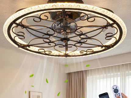 Caged Ceiling Fan With Remote Controlled LED Light - Matte Black
