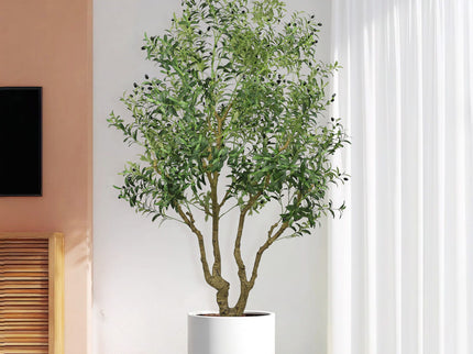 Artificial Olive Tree Large With Trunk, Indoor / Outdoor Decorative Plant For Living Room - Green
