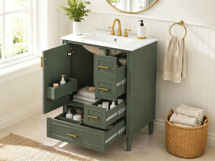 Modern Bathroom Vanity With Sink, Soft Close Doors, 3 Drawers