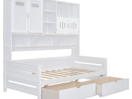 Daybed With All-In-One Cabinet And Shelf