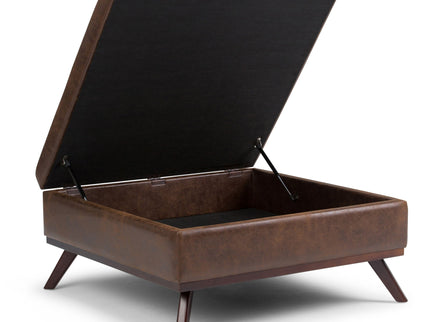Owen - Square Coffee Table Storage Ottoman - Distressed Chestnut Brown