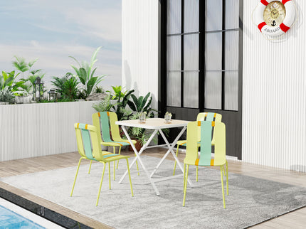 4 Piece Set Of Modern Striped Single Chairs With Folding Square Table
