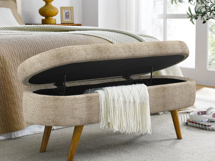 Modern Ottoman Oval Storage Bench With Rubber Wood Legs