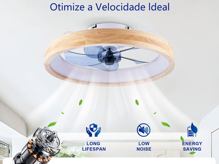 Ceiling Fans With Lights And Remote, 3000 - 6500K Dimmable Flush Mount LED Fan Light, 6 Speeds, Quiet DC Motor For Living Room - Matte White / Natural Wood