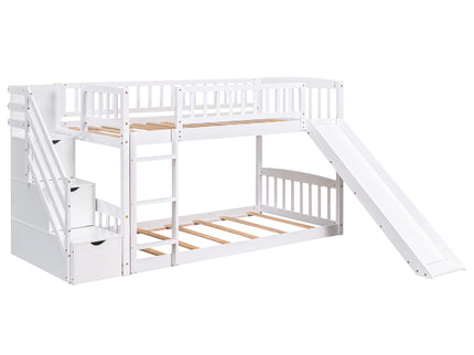 Twin Over Twin Stairway Bunk Bed With Two Drawers And Slide