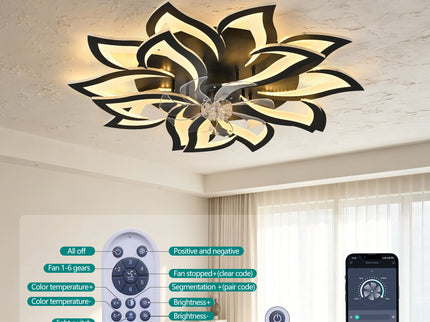Ceiling Fan With Remote Control And Lights, 6 Speeds, 3 Color Temperatures, Low Profile Flush Mount