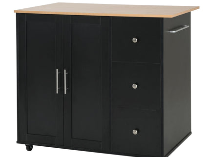 Mobile Kitchen Cart With Storage With 2 Doors, 3 Drawers & Adjustable Shelf - Black / Natural