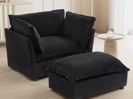Modern Cozy Upholstered Armchair Sofa With Movable Ottoman