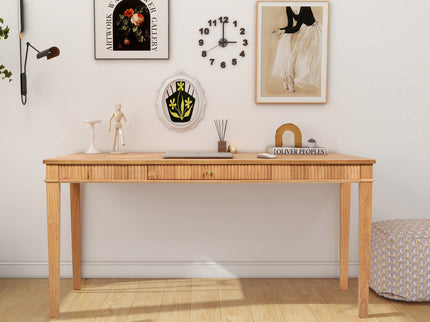 Dumont - Modern Farmhouse 1 Drawer Fluted Home Office Writing Desk - Natural Blonde