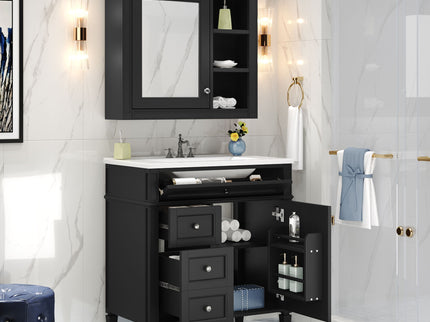 Bathroom Vanity With Medicine Cabinet, Royal Mirror Cabinet, Modern Bathroom Storage Cabinet With 2 Soft Closing Doors And 4 Drawers