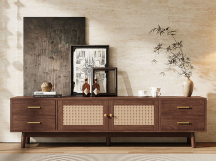 70" TV Stand With Doors For TVs Up To 80", Media Console With 4 Drawers & Cable Holes - Dark Brown