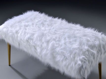Bagley II - Faux Fur Bench - White / Gold
