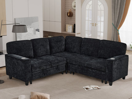 L-Shaped Sofa With Pull Out Sofa Bed With USB