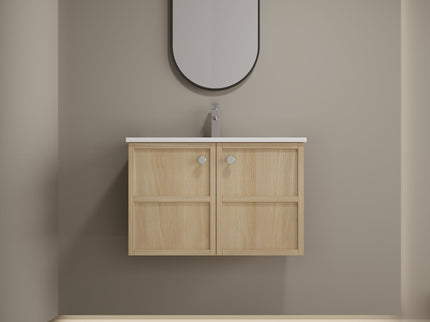 Wall Mounted Bathroom Vanity With Ceramic Sink And 2 Soft Closing Doors