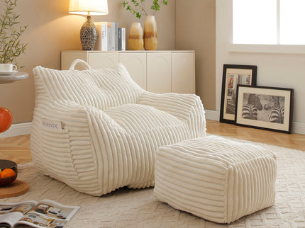 Giant Bean Bag Chair With Armrests And Footstool